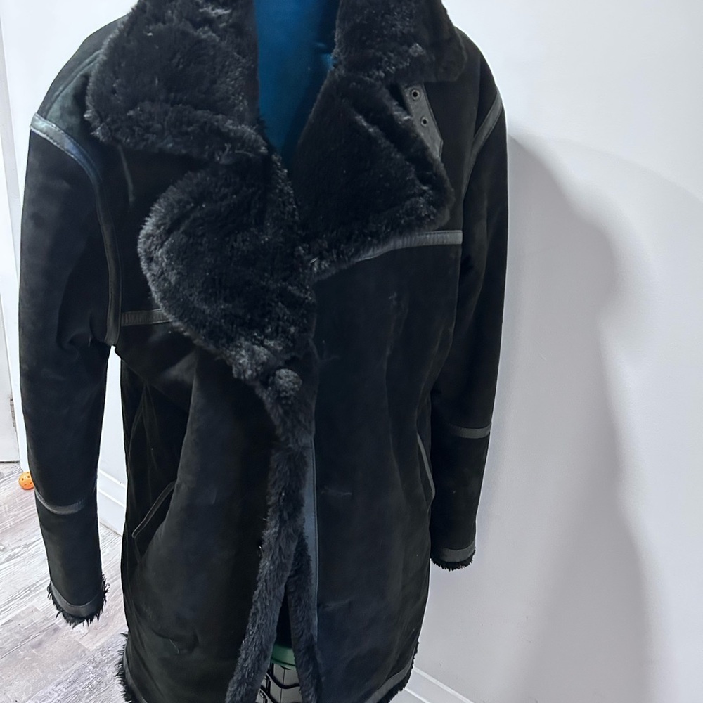 Men's Black Suede Shearling Coat Size Large